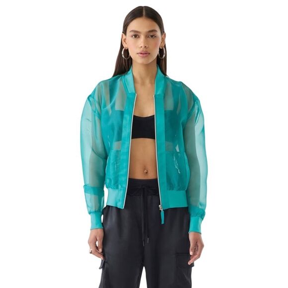 GSTQ Sheer Bomber Jacket - Size Medium - Peacock - $198 Retail - Picture 1 of 8